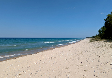 looking south over the beach and Lake Huron